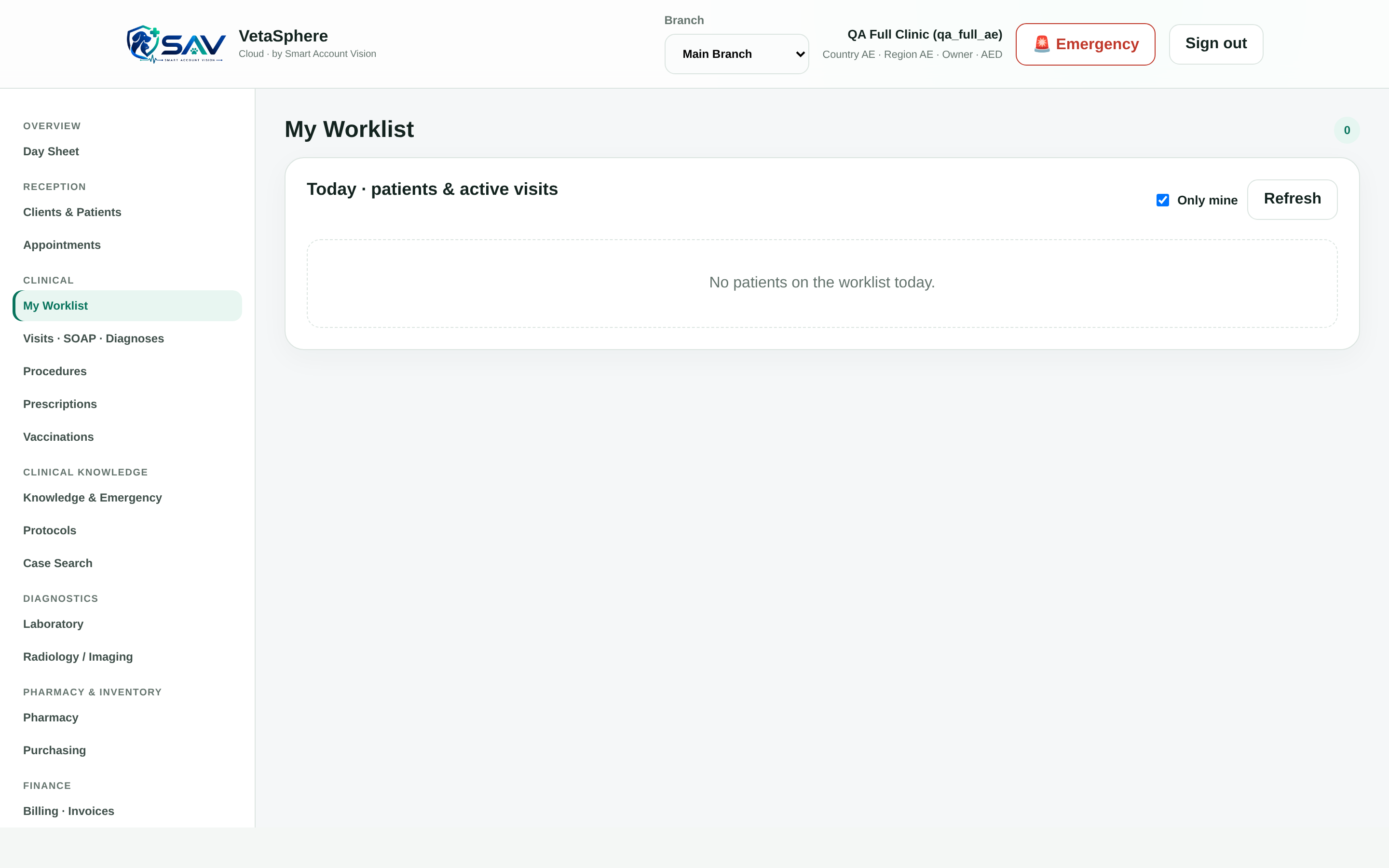 VetaSphere Doctor Worklist showing today's patients